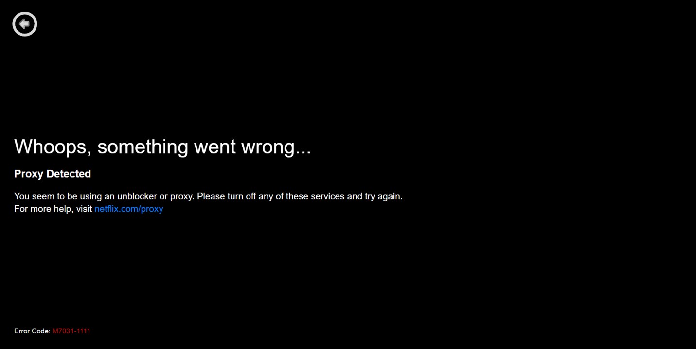 Netflix proxy error message shown to free VPN users