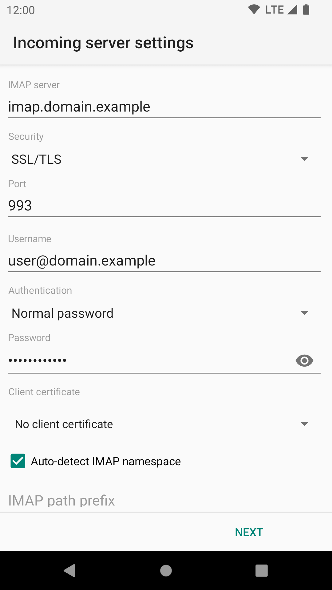 Incoming server settings (part 1)
