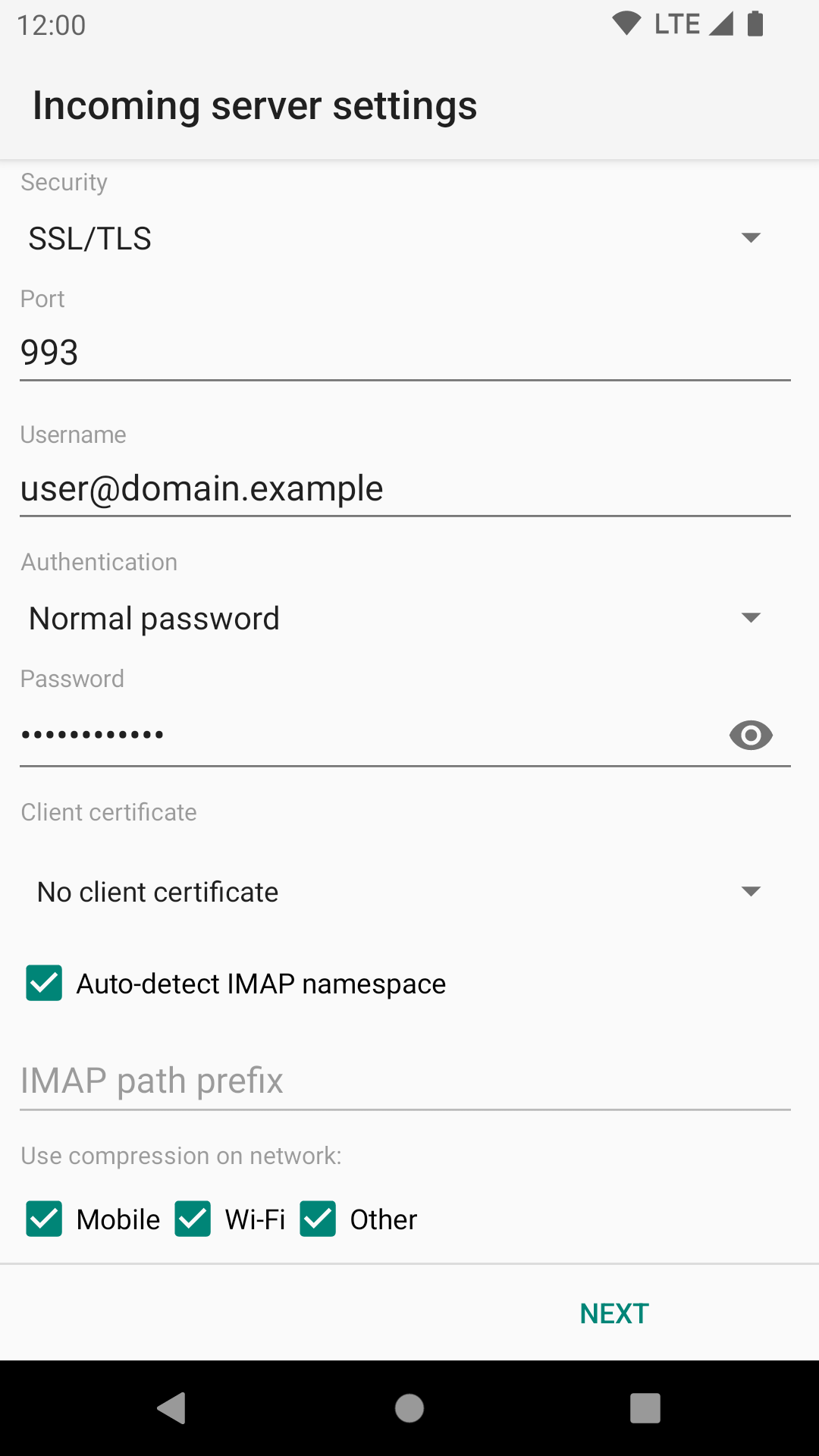 Incoming server settings (part 2)