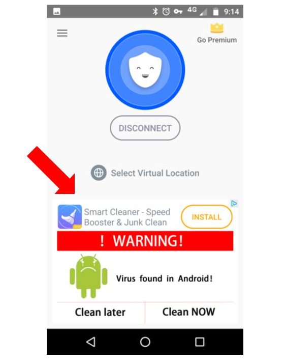 Betternet login window with an ad