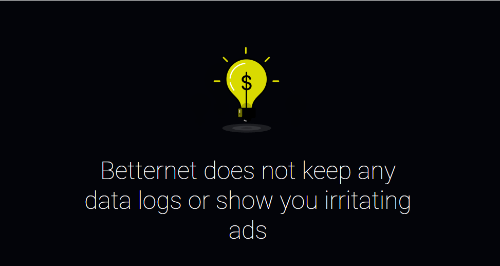 Betternet website claiming it does not show ads